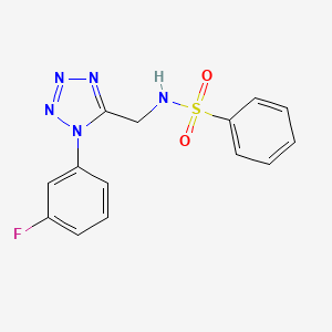 molecular formula C14H12FN5O2S B2358781 N-((1-(3-Fluorphenyl)-1H-tetrazol-5-yl)methyl)benzolsulfonamid CAS No. 921083-57-0