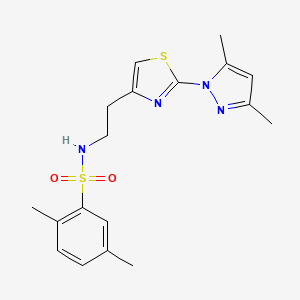 molecular formula C18H22N4O2S2 B2358823 N-(2-(2-(3,5-dimethyl-1H-pyrazol-1-yl)thiazol-4-yl)ethyl)-2,5-dimethylbenzenesulfonamide CAS No. 1421482-34-9