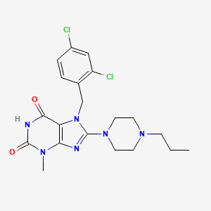 molecular formula C20H24Cl2N6O2 B2358832 7-[(2,4-Dichlorophenyl)methyl]-3-methyl-8-(4-propylpiperazinyl)-1,3,7-trihydro purine-2,6-dione CAS No. 898464-21-6