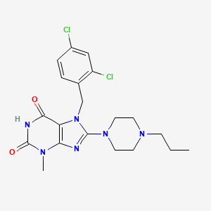 molecular formula C20H24Cl2N6O2 B2358832 7-[(2,4-二氯苯基)甲基]-3-甲基-8-(4-丙基哌嗪基)-1,3,7-三氢嘌呤-2,6-二酮 CAS No. 898464-21-6