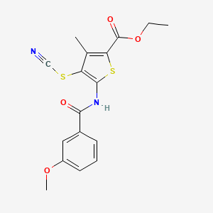 molecular formula C17H16N2O4S2 B2358840 5-(3-甲氧基苯甲酰胺)-3-甲基-4-硫氰代噻吩-2-甲酸乙酯 CAS No. 681157-52-8