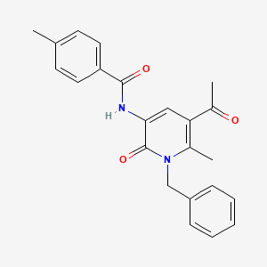 molecular formula C23H22N2O3 B2358846 N-(5-acetyl-1-benzyl-6-methyl-2-oxo-1,2-dihydro-3-pyridinyl)-4-methylbenzenecarboxamide CAS No. 477864-89-4