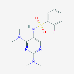 molecular formula C14H18FN5O2S B2358859 N-(2,4-bis(dimethylamino)pyrimidin-5-yl)-2-fluorobenzenesulfonamide CAS No. 1448050-87-0