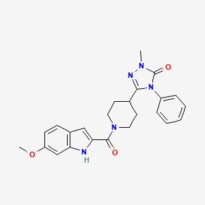 molecular formula C24H25N5O3 B2358862 3-(1-(6-methoxy-1H-indole-2-carbonyl)piperidin-4-yl)-1-methyl-4-phenyl-1H-1,2,4-triazol-5(4H)-one CAS No. 1421463-27-5