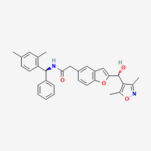 molecular formula C31H30N2O4 B2358868 2-(2-((R)-(3,5-Dimethylisoxazol-4-yl)(hydroxy)methyl)benzofuran-5-yl)-N-((S)-(2,4-dimethylphenyl)(phenyl)methyl)acetamide CAS No. 1422053-03-9
