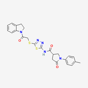 molecular formula C24H23N5O3S2 B2358871 N-(5-((2-(indolin-1-yl)-2-oxoethyl)thio)-1,3,4-thiadiazol-2-yl)-5-oxo-1-(p-tolyl)pyrrolidine-3-carboxamide CAS No. 872595-05-6