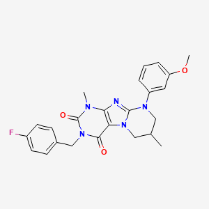 molecular formula C24H24FN5O3 B2358874 3-[(4-fluorophenyl)methyl]-9-(3-methoxyphenyl)-1,7-dimethyl-7,8-dihydro-6H-purino[7,8-a]pyrimidine-2,4-dione CAS No. 845901-38-4