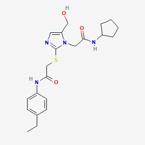 molecular formula C21H28N4O3S B2358884 2-{[1-[2-(cyclopentylamino)-2-oxoethyl]-5-(hydroxymethyl)-1H-imidazol-2-yl]thio}-N-(4-ethylphenyl)acetamide CAS No. 923221-81-2