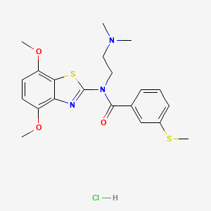 molecular formula C21H26ClN3O3S2 B2358892 N-(4,7-dimethoxybenzo[d]thiazol-2-yl)-N-(2-(dimethylamino)ethyl)-3-(methylthio)benzamide hydrochloride CAS No. 1215338-04-7