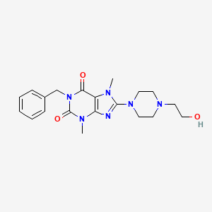molecular formula C20H26N6O3 B2358894 1-benzyl-8-(4-(2-hydroxyethyl)piperazin-1-yl)-3,7-dimethyl-1H-purine-2,6(3H,7H)-dione CAS No. 941937-39-9