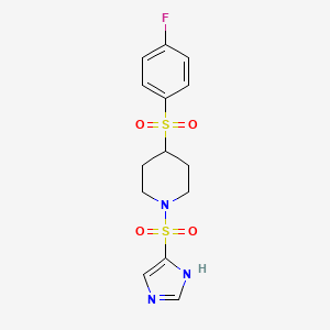 molecular formula C14H16FN3O4S2 B2358903 1-((1H-imidazol-4-yl)sulfonyl)-4-((4-fluorophenyl)sulfonyl)piperidine CAS No. 1448072-50-1