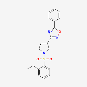 molecular formula C20H21N3O3S B2358913 3-(1-((2-Ethylphenyl)sulfonyl)pyrrolidin-3-yl)-5-phenyl-1,2,4-oxadiazole CAS No. 2034353-68-7