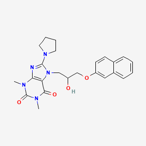 molecular formula C24H27N5O4 B2358917 7-(2-hydroxy-3-(naphthalen-2-yloxy)propyl)-1,3-dimethyl-8-(pyrrolidin-1-yl)-1H-purine-2,6(3H,7H)-dione CAS No. 1105244-53-8