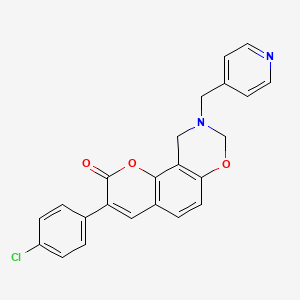 molecular formula C23H17ClN2O3 B2358930 3-(4-chlorophenyl)-9-(pyridin-4-ylmethyl)-9,10-dihydrochromeno[8,7-e][1,3]oxazin-2(8H)-one CAS No. 951997-65-2