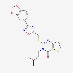 molecular formula C21H20N4O4S2 B2358947 2-(((3-(苯并[d][1,3]二氧杂环-5-基)-1,2,4-恶二唑-5-基)甲基)硫)-3-异戊基噻吩[3,2-d]嘧啶-4(3H)-酮 CAS No. 1223839-97-1