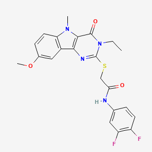 molecular formula C22H20F2N4O3S B2358949 1-{3-[(4-フルオロフェニル)アミノ]-3-オキソプロピル}-N-(2-メトキシフェニル)-1H-ベンゾイミダゾール-5-カルボキサミド CAS No. 1112430-84-8