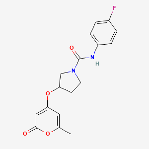 molecular formula C17H17FN2O4 B2358967 N-(4-fluorophenyl)-3-((6-methyl-2-oxo-2H-pyran-4-yl)oxy)pyrrolidine-1-carboxamide CAS No. 1798541-84-0