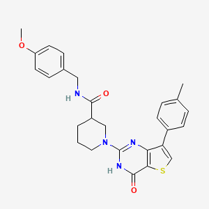 molecular formula C27H28N4O3S B2358984 N-(4-methoxybenzyl)-1-[7-(4-methylphenyl)-4-oxo-3,4-dihydrothieno[3,2-d]pyrimidin-2-yl]piperidine-3-carboxamide CAS No. 1243105-75-0