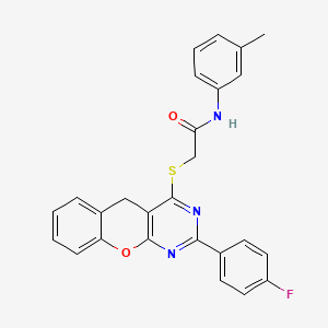 molecular formula C26H20FN3O2S B2358988 2-((2-(4-fluorophenyl)-5H-chromeno[2,3-d]pyrimidin-4-yl)thio)-N-(m-tolyl)acetamide CAS No. 866729-81-9