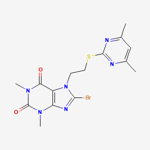 molecular formula C15H17BrN6O2S B2359004 8-bromo-7-(2-((4,6-dimethylpyrimidin-2-yl)thio)ethyl)-1,3-dimethyl-1H-purine-2,6(3H,7H)-dione CAS No. 887864-76-8