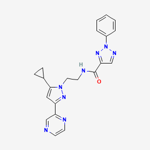 molecular formula C21H20N8O B2359006 N-(2-(5-cyclopropyl-3-(pyrazin-2-yl)-1H-pyrazol-1-yl)ethyl)-2-phenyl-2H-1,2,3-triazole-4-carboxamide CAS No. 2034506-21-1