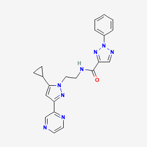 molecular formula C21H20N8O B2359006 N-(2-(5-环丙基-3-(吡嗪-2-基)-1H-吡唑-1-基)乙基)-2-苯基-2H-1,2,3-三唑-4-甲酰胺 CAS No. 2034506-21-1