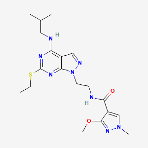molecular formula C19H28N8O2S B2359015 N-(2-(6-(ethylthio)-4-(isobutylamino)-1H-pyrazolo[3,4-d]pyrimidin-1-yl)ethyl)-3-methoxy-1-methyl-1H-pyrazole-4-carboxamide CAS No. 1207043-68-2