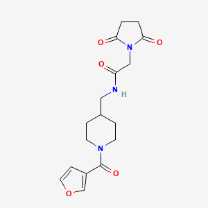 molecular formula C17H21N3O5 B2359016 2-(2,5-二氧代吡咯烷-1-基)-N-((1-(呋喃-3-羰基)哌啶-4-基)甲基)乙酰胺 CAS No. 1396867-94-9