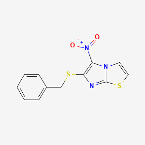 molecular formula C12H9N3O2S2 B2359022 6-(Benzylsulfanyl)-5-nitroimidazo[2,1-b][1,3]thiazole CAS No. 343376-22-7