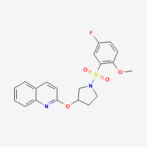 molecular formula C20H19FN2O4S B2359027 2-((1-((5-Fluoro-2-methoxyphenyl)sulfonyl)pyrrolidin-3-yl)oxy)quinoline CAS No. 2034248-86-5