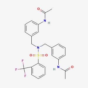 molecular formula C25H24F3N3O4S B2359028 N-{3-[([3-(acetylamino)benzyl]{[2-(trifluoromethyl)phenyl]sulfonyl}amino)methyl]phenyl}acetamide CAS No. 866155-48-8