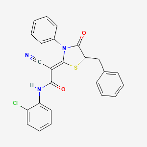 molecular formula C25H18ClN3O2S B2359033 (Z)-2-(5-benzyl-4-oxo-3-phenylthiazolidin-2-ylidene)-N-(2-chlorophenyl)-2-cyanoacetamide CAS No. 797015-22-6