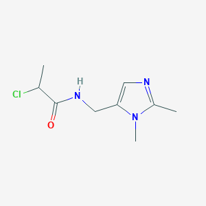 molecular formula C9H14ClN3O B2359054 2-Chloro-N-[(2,3-dimethylimidazol-4-yl)methyl]propanamide CAS No. 2024132-88-3