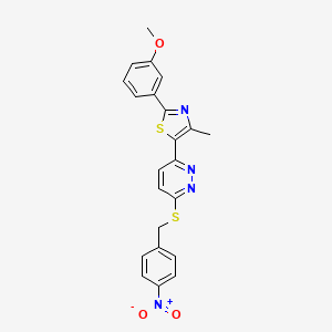 molecular formula C22H18N4O3S2 B2359068 2-(3-Méthoxyphényl)-4-méthyl-5-(6-((4-nitrobenzyl)thio)pyridazin-3-yl)thiazole CAS No. 923202-11-3