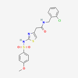 molecular formula C19H18ClN3O4S2 B2359075 N-(2-chlorobenzyl)-2-(2-(4-methoxyphenylsulfonamido)thiazol-4-yl)acetamide CAS No. 922128-94-7