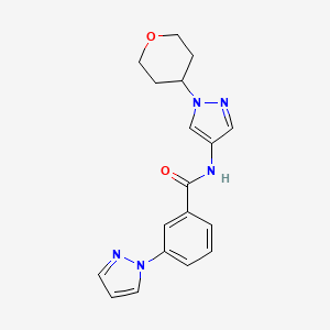 molecular formula C18H19N5O2 B2359078 3-(1H-吡唑-1-基)-N-(1-(四氢-2H-吡喃-4-基)-1H-吡唑-4-基)苯甲酰胺 CAS No. 1704620-99-4