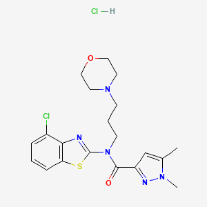 molecular formula C20H25Cl2N5O2S B2359110 N-(4-クロロベンゾ[d]チアゾール-2-イル)-1,5-ジメチル-N-(3-モルホリノプロピル)-1H-ピラゾール-3-カルボキサミド塩酸塩 CAS No. 1216491-43-8