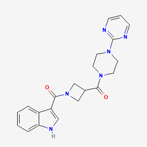 molecular formula C21H22N6O2 B2359126 (1-(1H-吲哚-3-羰基)氮杂环丁-3-基)(4-(嘧啶-2-基)哌嗪-1-基)甲酮 CAS No. 1396793-28-4