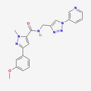 molecular formula C20H19N7O2 B2359127 3-(3-methoxyphenyl)-1-methyl-N-((1-(pyridin-3-yl)-1H-1,2,3-triazol-4-yl)methyl)-1H-pyrazole-5-carboxamide CAS No. 2034539-00-7