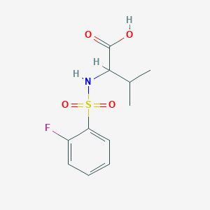 molecular formula C11H14FNO4S B2359128 2-{[(2-フルオロフェニル)スルホニル]アミノ}-3-メチルブタン酸 CAS No. 1009676-99-6