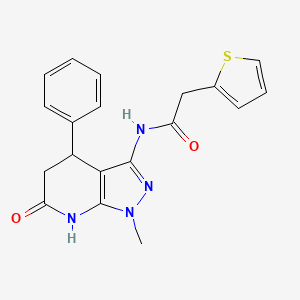molecular formula C19H18N4O2S B2359134 N-(1-methyl-6-oxo-4-phenyl-4,5,6,7-tetrahydro-1H-pyrazolo[3,4-b]pyridin-3-yl)-2-(thiophen-2-yl)acetamide CAS No. 1173048-02-6