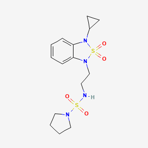 molecular formula C15H22N4O4S2 B2359140 N-[2-(3-Cyclopropyl-2,2-dioxo-1,3-dihydro-2λ<sup>6</sup>,1,3-benzothiadiazol-1-yl)ethyl]pyrrolidin-1-sulfonamid CAS No. 2097924-65-5