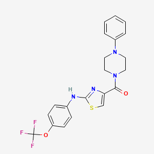 molecular formula C21H19F3N4O2S B2359147 (4-Phenylpiperazin-1-yl)(2-((4-(trifluoromethoxy)phenyl)amino)thiazol-4-yl)methanone CAS No. 955908-64-2