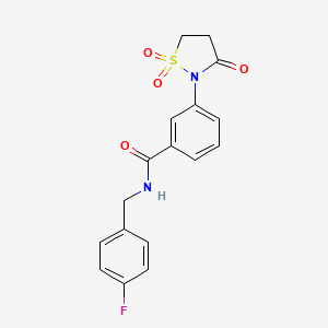 molecular formula C17H15FN2O4S B2359159 3-(1,1-dioxido-3-oxoisothiazolidin-2-yl)-N-(4-fluorobenzyl)benzamide CAS No. 950317-68-7