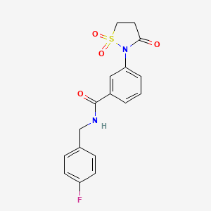 molecular formula C17H15FN2O4S B2359159 3-(1,1-二氧化-3-氧代异噻唑烷-2-基)-N-(4-氟苄基)苯甲酰胺 CAS No. 950317-68-7