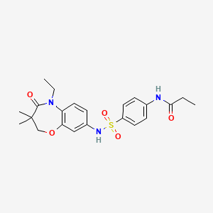 molecular formula C22H27N3O5S B2359163 N-(4-(N-(5-ethyl-3,3-dimethyl-4-oxo-2,3,4,5-tetrahydrobenzo[b][1,4]oxazepin-8-yl)sulfamoyl)phenyl)propionamide CAS No. 922094-27-7