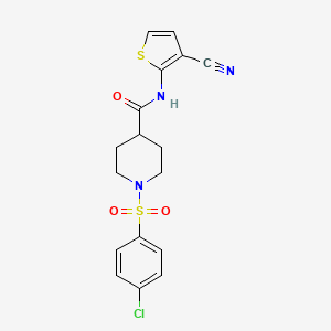 molecular formula C17H16ClN3O3S2 B2359173 1-(4-chlorophenyl)sulfonyl-N-(3-cyanothiophen-2-yl)piperidine-4-carboxamide CAS No. 922483-22-5