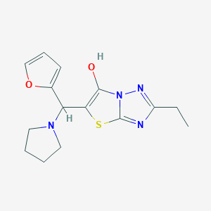 molecular formula C15H18N4O2S B2359192 2-Ethyl-5-(furan-2-yl(pyrrolidin-1-yl)methyl)thiazolo[3,2-b][1,2,4]triazol-6-ol CAS No. 886904-75-2