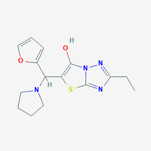 molecular formula C15H18N4O2S B2359192 6-Hydroxy-2-ethyl-5-(furan-2-yl(pyrrolidin-1-yl)methyl)thiazolo[3,2-b][1,2,4]triazol CAS No. 886904-75-2