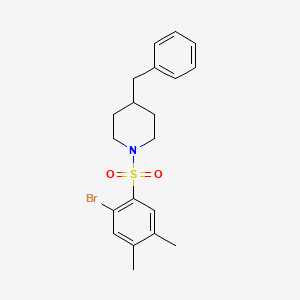 molecular formula C20H24BrNO2S B2359214 4-苄基-1-(2-溴-4,5-二甲苯磺酰基)哌啶 CAS No. 428491-93-4